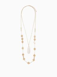 Gold-Tone Disc & Stone Layered Teardrop Necklace