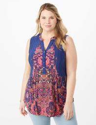 Plus Size Printed Pleated Popover