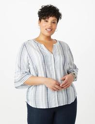 Plus Size Striped Button-Up Top
