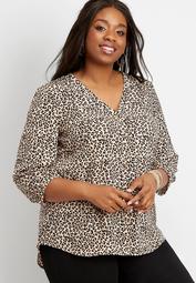 plus size leopard print button down blouse