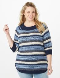 Plus Size Glimmer Striped Button-Trim Sweater