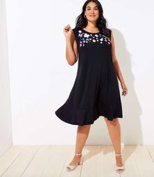 LOFT Plus Floral Embroidered Flounce Swing Dress