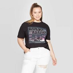 Women's Back to the Future Plus Size Short Sleeve Cropped T-Shirt (Juniors') - Black
