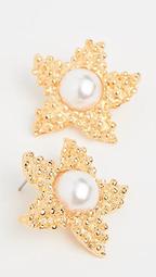 Gold Starfish Imitation Pearl Studs