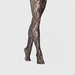 Women's Rose Net and Striped Tights - A New Day™ Black 1X/2X