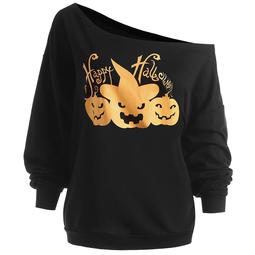 T Shirts For Women Plus Size Convertible Neck Happy Halloween Pumpkin Sweatshirt