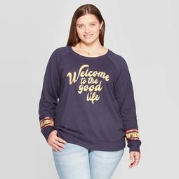 Women's Plus Size Welcome To The Good Life Long Sleeve Graphic Sweatshirt - Zoe+Liv (Juniors') - Navy
