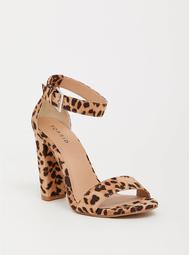 Leopard Ankle Strap Block Heel Sandal (Wide Width)