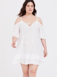Ivory Lace-Up Cold Shoulder Tunic Swim Cover-Up