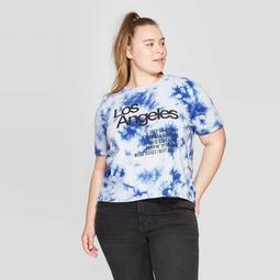 Women's Plus Size Short Sleeve Los Angeles Cropped Graphic T-Shirt - Mighty Fine (Juniors') - Blue