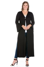 24seven Comfort Apparel Bell Sleeve Maxi Length Plus Size Cardigan Duster