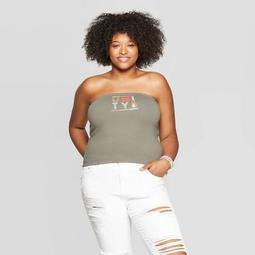 Women's Plus Size Unity Graphic Tube Top - Mighty Fine (Juniors') - Olive Green