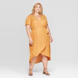Women's Plus Size Animal Jacquard Short Sleeve V-Neck Wrap Midi Dress - Ava & Viv™