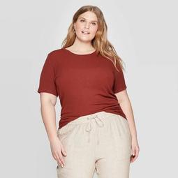 Women's Plus Size Rib Short Sleeve Crewneck T-Shirt - Ava & Viv™