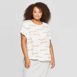 Women's Plus Size Short Sleeve V-Neck Top - A New Day™ Cream