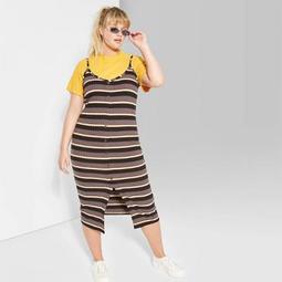 Women's Plus Size V-Neck Sleeveless Button-Front Striped Knit Midi Dress - Wild Fable™ Black/Brown