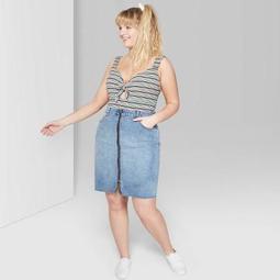 Women's Plus Size Zip-Front Denim Midi Skirt - Wild Fable™ Medium Wash