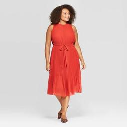 Women's Plus Size Sleeveless Turtleneck Pleated Midi Dress - A New Day™ Rust