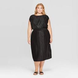 Women's Plus Size Short Sleeve Crewneck Pleated Cinched Waist Midi Dress - Prologue™