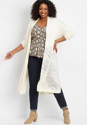 plus size placed pointelle duster cardigan