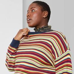 Women's Plus Size Striped Oversized Sweater - Wild Fable™ Rainbow