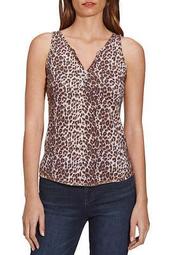 Embellished Leopard Button Henley Tank Top
