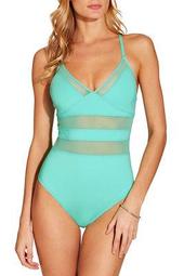Mesh Inset V Neck One Piece Swimsuit