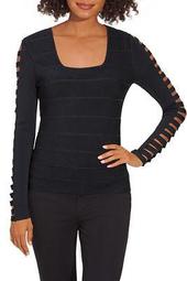 Square Neck Cutout-Sleeve Sweater