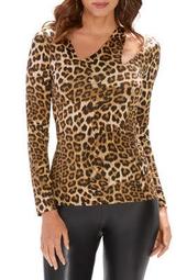 So Sexy&#8482; Leopard Asymmetric Cutout Long-Sleeve Top