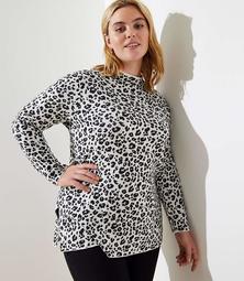 LOFT Plus Leopard Print Mock Neck Tunic Sweater