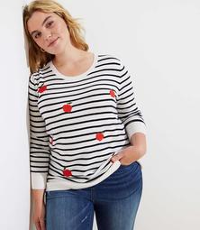 LOFT Plus Embroidered Apple Striped Sweater
