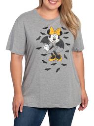Disney Minnie Mouse Halloween T-Shirt Gray Bats (Women's Plus)