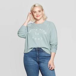 Women's Being Kind Is Cool Plus Size Long Sleeve Graphic Sweatshirt - Grayson Threads (Juniors') - Blue