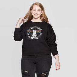 Women's NASA Plus Size Long Sleeve Graphic Sweatshirt (Juniors') - Black