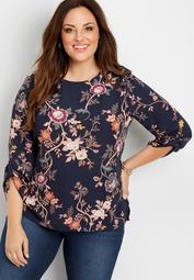 plus size floral button shoulder blouse