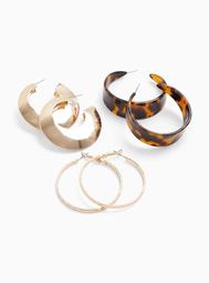 Tortoiseshell & Gold-Tone Hoop Earring Set - Set of 3