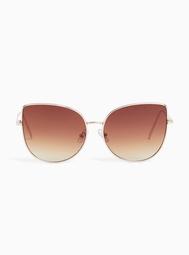 Gold-Tone & Brown Cat Eye Sunglasses