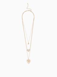 Gold-Tone Heart Pave Layer Necklace