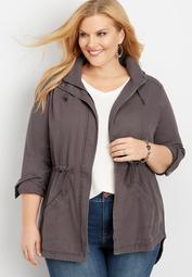 plus size solid hooded anorak jacket