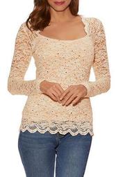 Lace Square-Neck Long-Sleeve Top