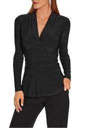 V Neck Ruched Waisted Long Sleeve Top