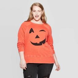 Women's Jack-O'-Lantern Plus Size Long Sleeve Graphic Sweatshirt (Juniors') - Orange