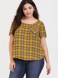 Abbey - Mustard Yellow Plaid Georgette Button Back Blouse