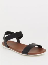 Black Elastic Ankle Strap Sandal (Wide Width)