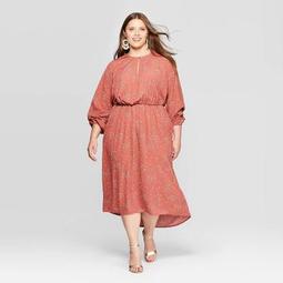 Women's Plus Size Floral Print Long Sleeve V-Neck Midi Dress - Ava & Viv™ Red