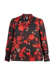 **Curve Red Floral Print Honey Top