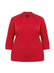 **DP Curve Red Pleat Neck Top