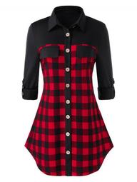 Plus Size Checked Splicing Shirt