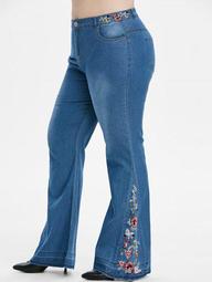 Plus Size Embroidered Bell Bottom Jeans
