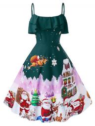 Plus Size Christmas Vintage Printed Pin Up Dress